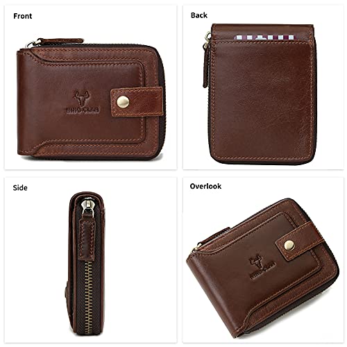 Zipper Wallet Men RFID Blocking Leather Bifold Wallets For Men - Flap ID Window Zip Coin Pocket Mens Zipper Wallets - Big Capacity Credit Card Travel Wallet (Brown) - color: Brown