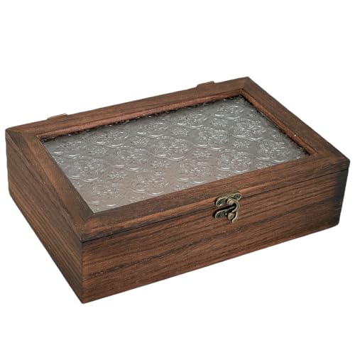 Decorative Box, Vintage Wooden Storage Box with Glass Lid, Keepsake Box, Decorative Storage Box for Photo, Memory, Jewelry, Trinket, Christmas Gift and Home Decoration (Medium) - size: Medium