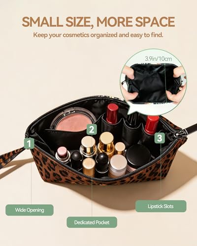 Gloppie Leopard Small Makeup Bag for Purse Wristlet Cosmetic Bag for Women - color: Leopard