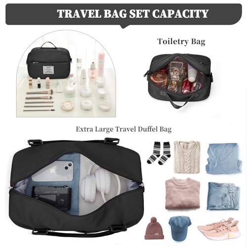 Weekender Bags for Women, Carry-On Overnight Travel Duffel Bag | Travel Bag with Shoes Compartment & Toiletry Bag, Extra Large - color: Black, size: Extra Large