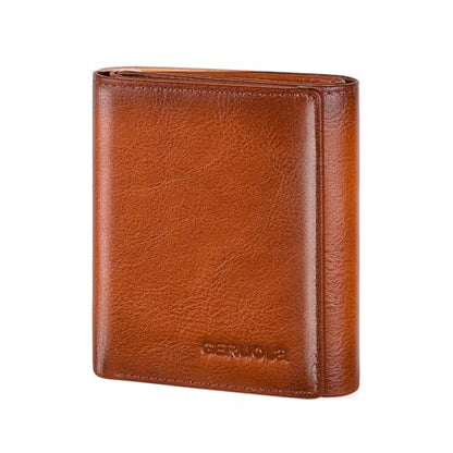 Trifold Wallets for Men Genuine Leather Large Capacity RFID Blocking, Includes Id Window and Credit Card Holder,Mens Wallets Leather (Brown) - color: Brown