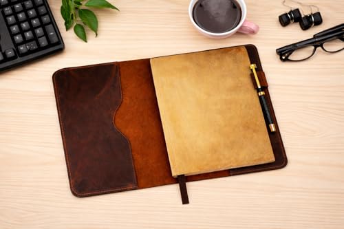 XL Leather Journal Cover 7.5 X 9.75 In With Pen Loop, Brown | Handmade Refillable Leather Sleeve Fits B5 And Composition Notebooks, With Pen Loop For Sketching, Journaling And Writing
