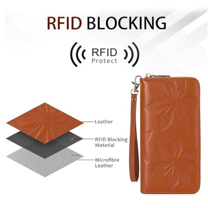 GOIACII Women's Wallet Ladies Large Capacity Wristlet Long Phone Clutch Purse Bifold Credit Card RFID Blocking Leather - color: C02 Brown