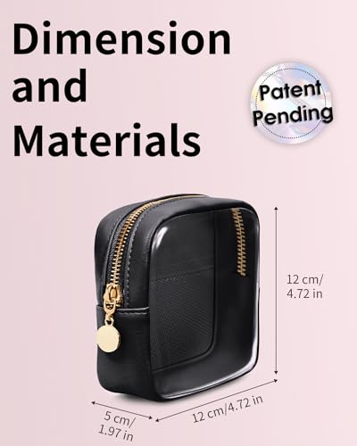 Wandering Nature Clear Makeup Bag for Purse Mini Make up Bag Cute Cosmetic Pouch for Women with Slip-in Pockets Travel Toiletry Essentials Vegan Leather Organizer Pouch,Patent Pending - color: Black