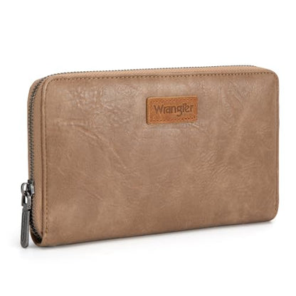Wrangler Womens Wallet Wristlet Long Purse Designer Clutch Large Capacity Credit Card Holder for Women Men - color: A-Khaki