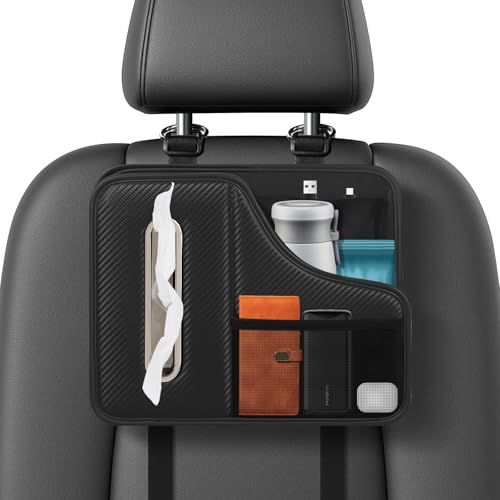 Car Tissue Holder,Back Seat Organizer with Cup Holder,Multifunctional Car Headrest Seat Back Storage,Snack Organizers for Kids,Large Tissue Box Cover Fit for 100-130 Regular Size Tissues - color: Black 1 Pack