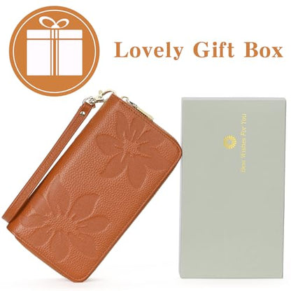 GOIACII Women's Wallet RFID Blocking Leather Wristlet - color: A04 Brown