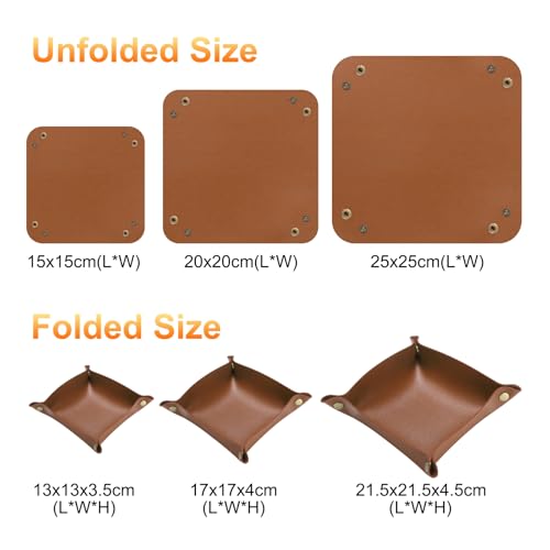 HARFINGTON 3pcs PU Leather Valet Tray Unisex Folding Mini Small Big Catchall Portable Entryway Table Nightstand Bedside Desk Tray for Key Wallet Watch Coin Jewelry Dice, Brown - color: Brown