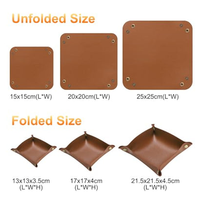 HARFINGTON 3pcs PU Leather Valet Tray Unisex Folding Mini Small Big Catchall Portable Entryway Table Nightstand Bedside Desk Tray for Key Wallet Watch Coin Jewelry Dice, Brown - color: Brown