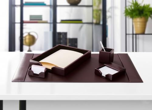 Dacasso Dark Brown Bonded Leather Desk Set, 5-Piece Handcrafted Office Organizer with Protective Felt Bottom, Gift Boxed