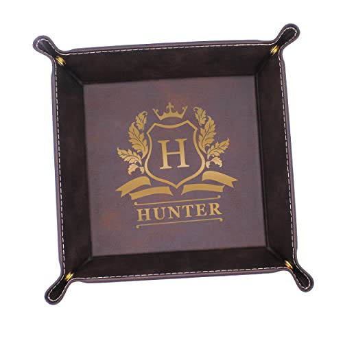 Custom Personalized Catchall Valet Catch All Tray - Engraved and Monogrammed (Rawhide with Gold) - color: Rawhide With Gold