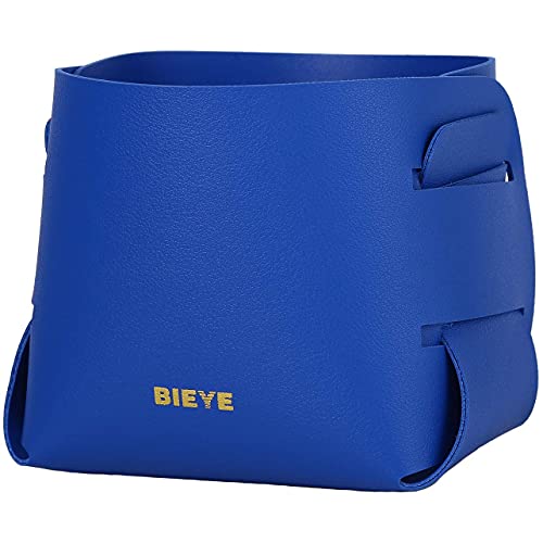 Bieye LSB007 Collapsible Leather Storage Bin Decorative Desk Organizer for Jewelry Makeup Pen Pencil Glasses Remote Controller Storage (Sapphire Blue, 4" WX4 LX4 H) - color: Sapphire Blue