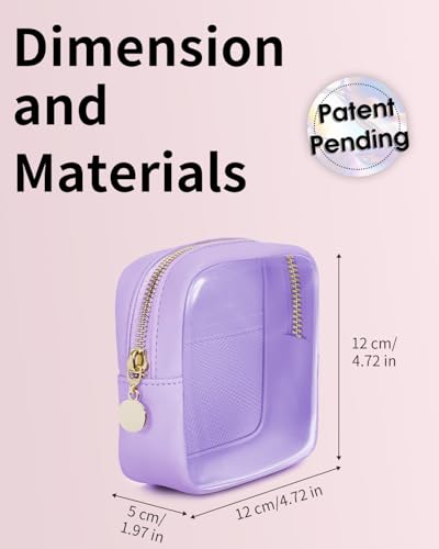 Wandering Nature Clear Makeup Bag for Purse Mini Make up Bag Cute Cosmetic Pouch for Women with Slip-in Pockets Travel Toiletry Essentials Vegan Leather Organizer Pouch,Patent Pending - color: Purple