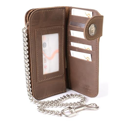 Hot Leathers WLA3002 7" Brown Buffalo Nickel Snap Bi-Fold Wallet with Chain - 7" - color: WLA3002-BROWN, size: 7" - Bi-Fold