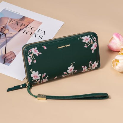 Pomelo Best Wristlet Women Wallet Floral RFID Clutch Purse - color: Dark green