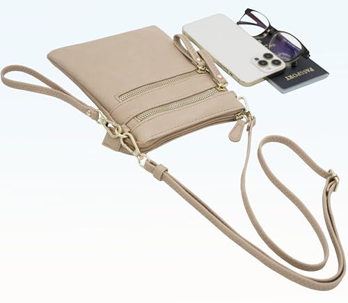 Small Crossbody Bag for Women, Multi Zip Pockets with Detachable Wristlet, Lightweight Travel Purse, Cell Phone Pouch - color: Rose Pink