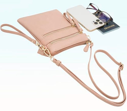 Small Crossbody Bag for Women, Multi Zip Pockets with Detachable Wristlet, Lightweight Travel Purse, Cell Phone Pouch - color: Rose Pink