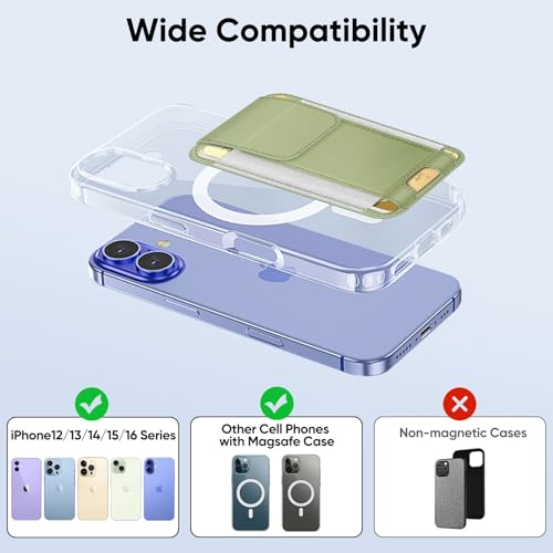 FINPAC MagSafe Wallet Magnetic Card Wallet Holder for Women Men | For iPhone 17/16/15/14/13/12 Series, Safe RFID Blocking Slim Leather 6 Card Holder - color: Bamboo Green