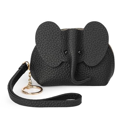 DORIS&JACKY Small Leather Coin Purse for Women Mini Elephant Zipper Wallet - color: 1-Black