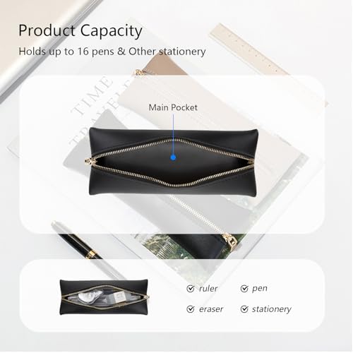 Faux Leather Pencil Case Slim Pencil Pouch Small Pen Case Simple Design Stationary Storage Bag - color: Gray/FL
