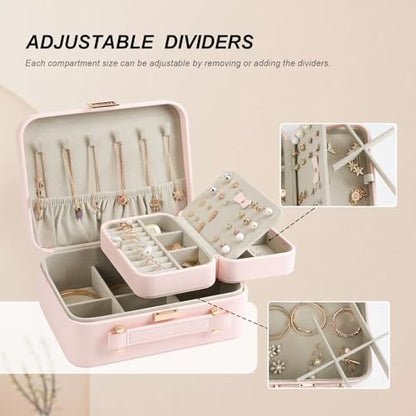 Large Jewelry Travel Organizer, Large Travel Jewelry Box with Removable Jewelry Tray, 2-Layer Jewelry Boxes for Women, Pink - color: A Gentle Pink