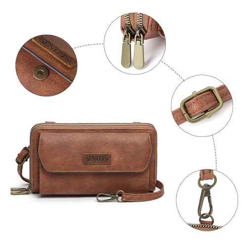 SENDEFN Small Crossbody Phone Purses for Women Vegan Leather Crossbody Bags Shoulder Handbags | Small - color: A01 Light Brown