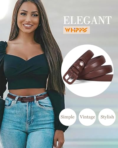 WHIPPY Women Skinny Leather Belt Thin Waist Jeans Belt for Pants in Pin Buckle Belt - color: Coffee, size: Suit Pants 24"-29"