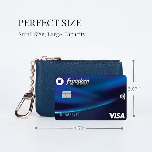 Full Grain Leather Coin Purse with Key Chain - Small Change Purse Keychain Card Holder Keychain Pouch Small Keychain Wallet for Women and Men (Navy Blue), LA-2312 - color: Navy Blue, Regular Size