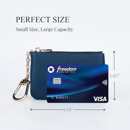 Full Grain Leather Coin Purse with Key Chain - Small Change Purse Keychain Card Holder Keychain Pouch Small Keychain Wallet for Women and Men (Navy Blue), LA-2312 - color: Navy Blue, Regular Size