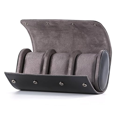 Travel Watch Storage Case, PU Leather Watch Box for Men | 3-Slots ，plush velvet lining and suspension system prevents watch collisions during travel.（black/gray） - color: black/gray, size: 3-slots