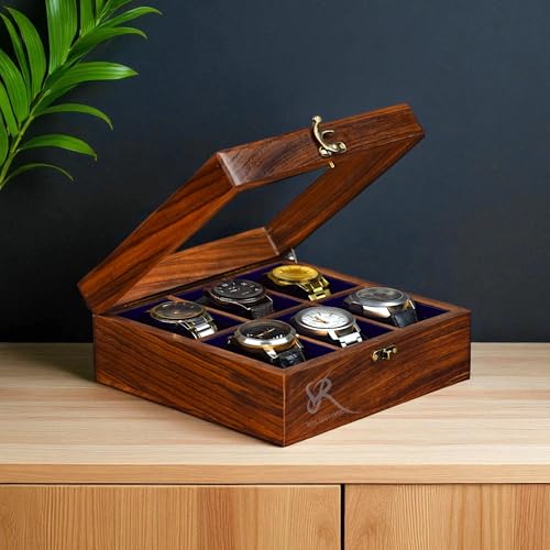 Premium Watch Box Organizer for Men and Women - Wooden Mens Watch Display Case, Luxury Rosewood Organiser, Velvet Lining, Glass Top, Best gift for him, Vintage home for watches (6 SLOTS) - size: 6 SLOTS
