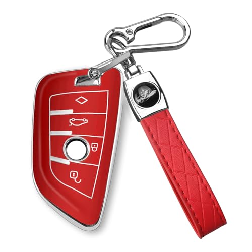 QBUC for BMW Key Fob Cover with Leather Keychain | for BMW 2 5 6 7 Series X1 X2 X3 X5 X6 X7 Premium Soft TPU Key Fob Holder (1-Red) - color: 1-Red