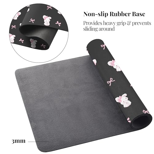 Bow Bunny Desk Mat, Cute Extended Gaming Keyboard Mouse Pad, Large Office Desk Cover Mat Pad Deskmat, Non-Slip Leather Home Office Desk Mat Protector 23.6"x11.8" - color: Bunny, size: S(23.6×11.8 inch)