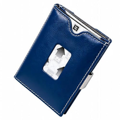 LLH Leather Trifold Wallet - RFID Blocking with Stainless Steel Locking Clip Wallet, Minimalist Front Pocket RFID Blocking Credit Card Holder (Blue) - color: Blue