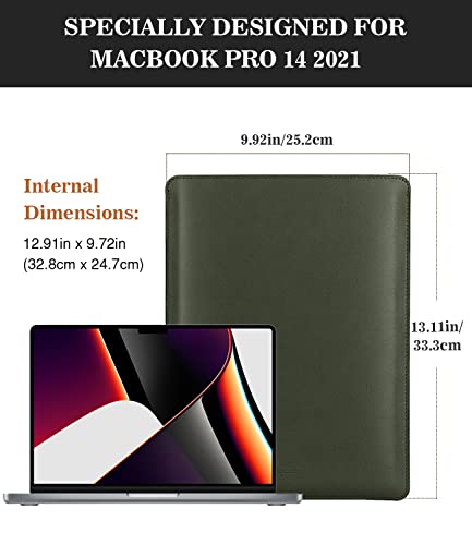 MoKo 14 Inch Laptop Sleeve Bag PU Leather Slim Protective Carrying Case | Laptop Carrying Case Fits MacBook Pro 14-inch M3/M2/M1, Midnight Green - color: Midnight Green, size: 14 Inch