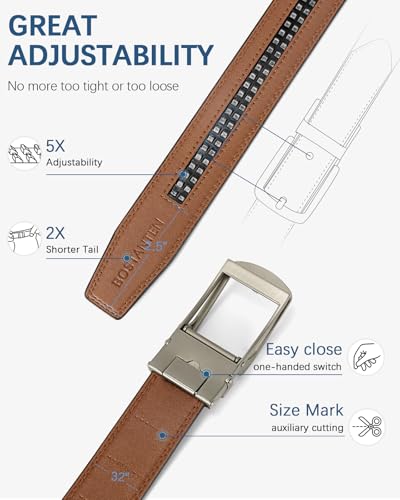 BOSTANTEN Leather Ratchet Belts for Men 2 Pack Trimmable 1 3/8“ Gift Boxed - color: 014-black and Brown, size: 36"-42" Waist Adjustable