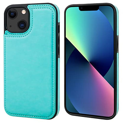 ONETOP for iPhone 13 Wallet Case with Card Holder,LightBlue | Kickstand,ID/Cash Holder,Case Wallet with Card Slots,Double Magnetic Clasp,Durable PU Leather Shockproof Cover for Women Men - color: Light Blue