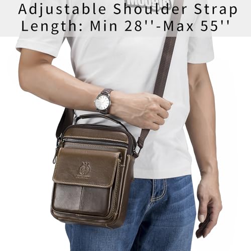 Small Leather Messenger Bag for Men, Man Bag Crossbody, Men's Shoulder Bags Leather Man Purse Handbag - color: Coffee