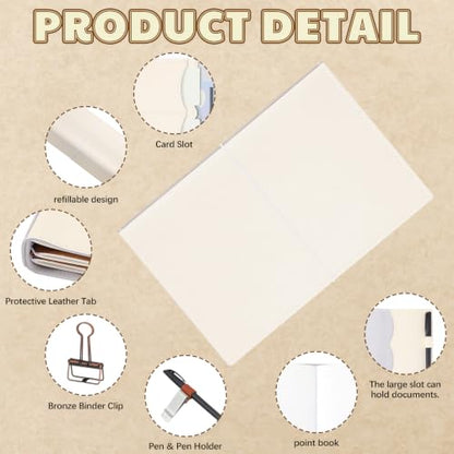 Eaasty Leather A5 Travelers Journal Notebook Cover with Inner Pockets, Card Slots and Pen Holder, Travelers Journal Inserts, PVC Folder, Binder Clip and Elastic Bands for Women Men(White) - color: White