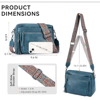 MEITRUE Crossbody Bags for Women, Vegan Leather Crossbody Purse Trendy Multi Pockets Shoulder Handbag with Tassel - color: 03-peacock Blue