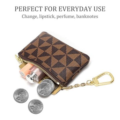 Veki Coin Purse Change Mini Purse Wallet with Zipper, Brown - color: Brown