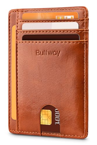 Buffway Slim Minimalist Front Pocket RFID Blocking Leather Wallets for Men and Women - Alaska Brown - color: Alaska Brown