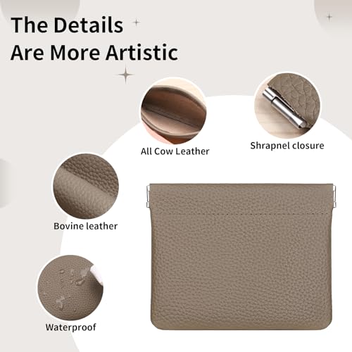 Genuine Leather Squeeze Coin Purse Pouch Change Holder For Men & Women Mini Change Purse Pouch for Pocket, Small Pouch Credit Card Key Headset Lipstick Holder (Grey) - color: Grey