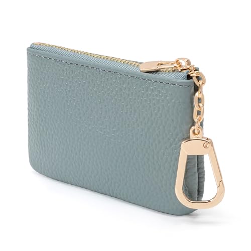 Full Grain Leather Coin Purse with Key Chain - Small Change Purse Keychain Card Holder Keychain Pouch Small Keychain Wallet for Women and Men (Powder Blue) - color: Powder Blue, Regular Size