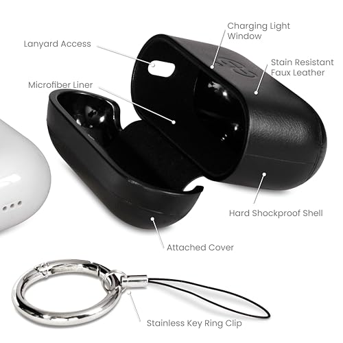 Dreem Real Leather AirPods Pro 3 Case Cover, Keychain Carabiner Clip, for Apple AirPods Pro 3 Case, Leather + Protective Hard Plastic Shell, MagSafe OK, with Reveal Motion Effect [Om:Black] - color: *Real Leather* Black, size: AirPods Pro 3