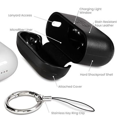 Dreem Real Leather AirPods Pro 3 Case Cover, Keychain Carabiner Clip, for Apple AirPods Pro 3 Case, Leather + Protective Hard Plastic Shell, MagSafe OK, with Reveal Motion Effect [Om:Black] - color: *Real Leather* Black, size: AirPods Pro 3