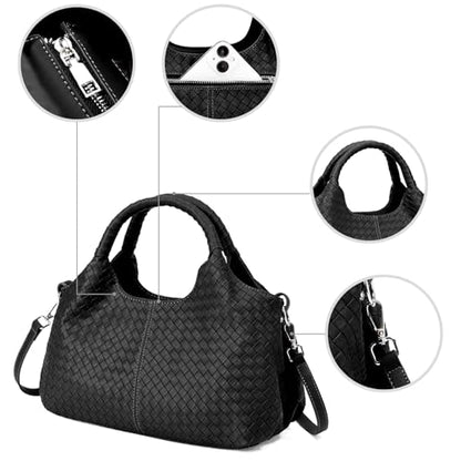 GAEKEAO Vegan Leather Purses for Women Large Shoulder Bag and Handbags Satchel Designer Top Handle Purses Ladies Woven Tote - color: Black