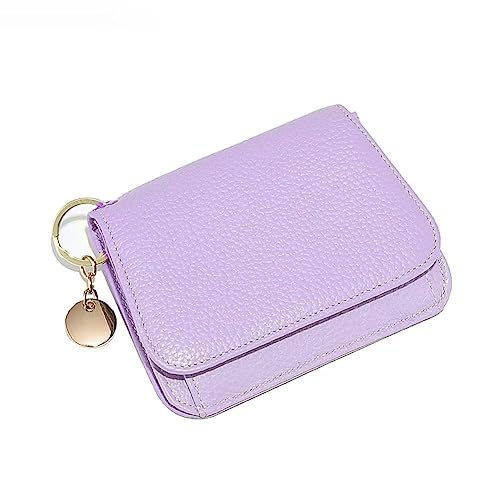 Mudono Small Wallet for Women RFID Blocking Genuine Leather Card Case Slim Tri-Fold Wallet with Zipper Pocket and Keychain - color: Light Purple