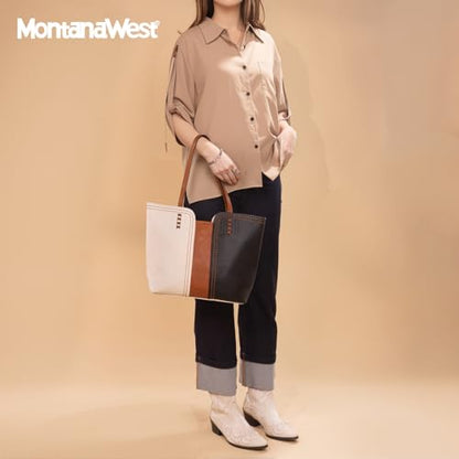 Montana West Tote Bag for Women Top Handle Satchel Purse - color: Three Chocolate V2