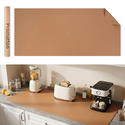 1.6mm Thick Leather 15x72 Inch Non-Slip Mat, Waterproof Countertop Protector, Extended Dresser Topper/Kitchen Counter Mat, Caramel Brown - color: Caramel Brown, size: 15" x 72"